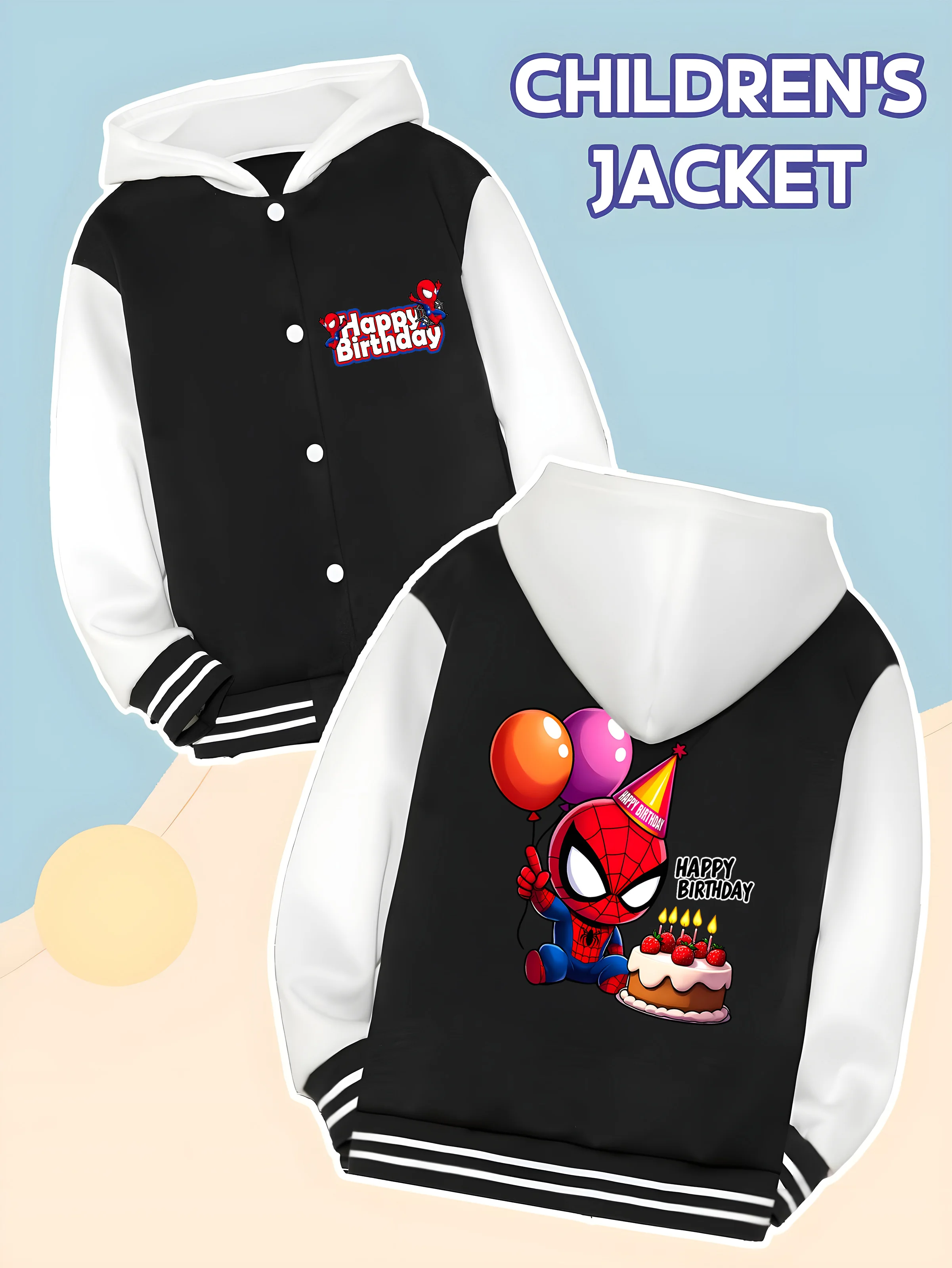 

MINISO Marvel Boys' Baseball hooded Jacket - Spider-Man Birthday Reversible Graphic, Soft Fabric