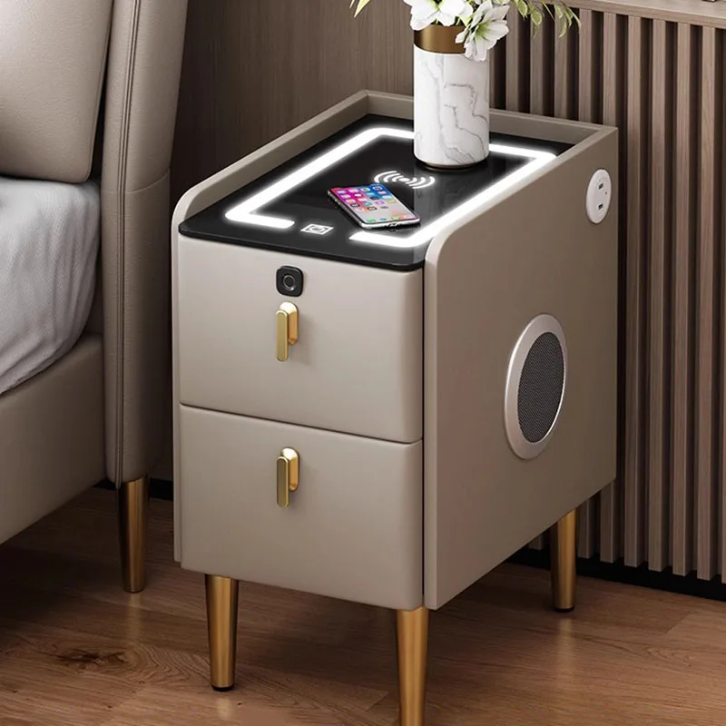 Organizer Bedroom Bedside Table Mobile Coffee Cabinets Librero Drawers Luxury Wood Nightstand Smart Mesa De Noche Home Furniture