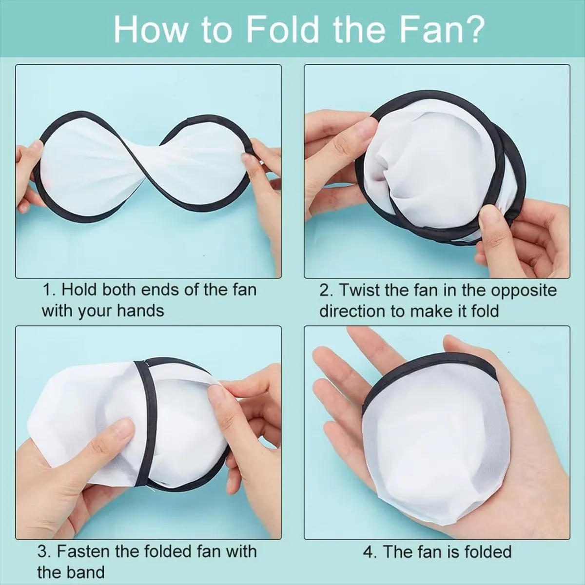 B-est 5 Pcs Foldable Flying Disc Fans 9.8 Inch Sublimation Fans Polyester Black Edge Folding Fan Set with Bag for Party Black