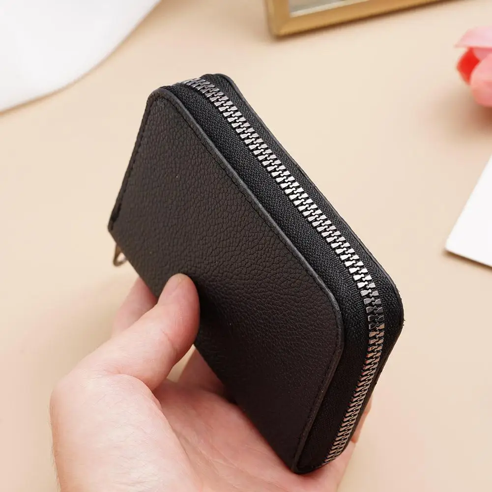 Multi Slot Card Holder Vintage Small Wallet Women Men Business Bank Credit Card Bag Male Coin Pouch Solid Leather Zipper Wallet