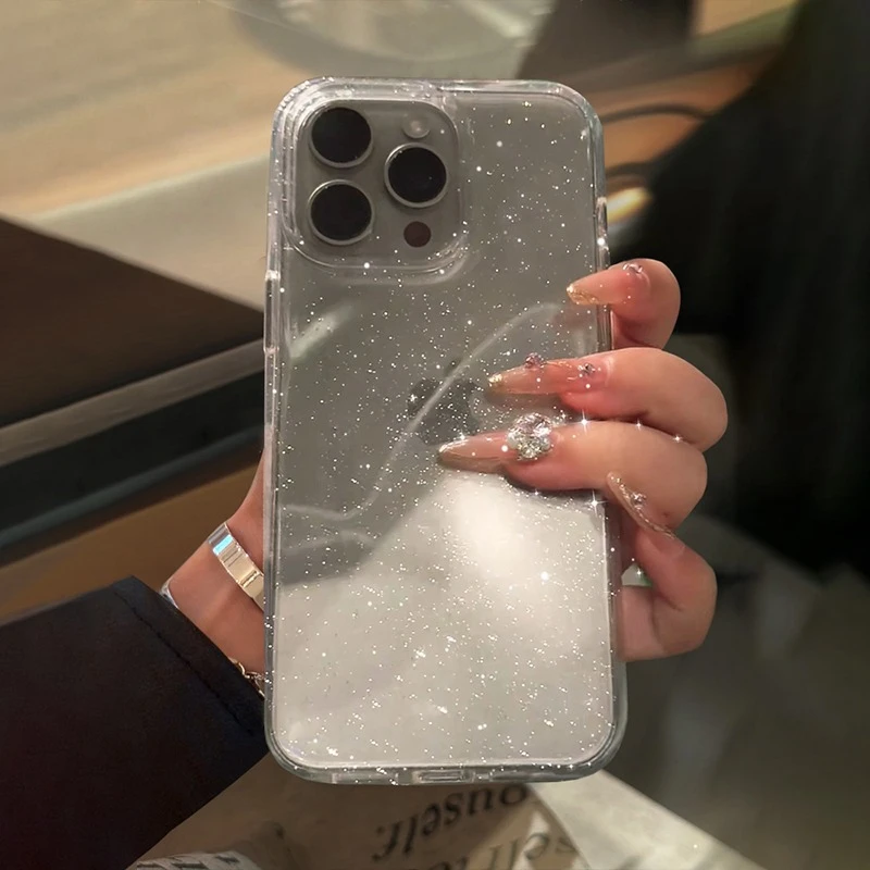 Luxury Soft Silicone Glitter Transparent Phone Case for iPhone 11 12 13 14 15 16 17 Pro Max Plus Air Clear Bumper Cases Cover - náhled 4