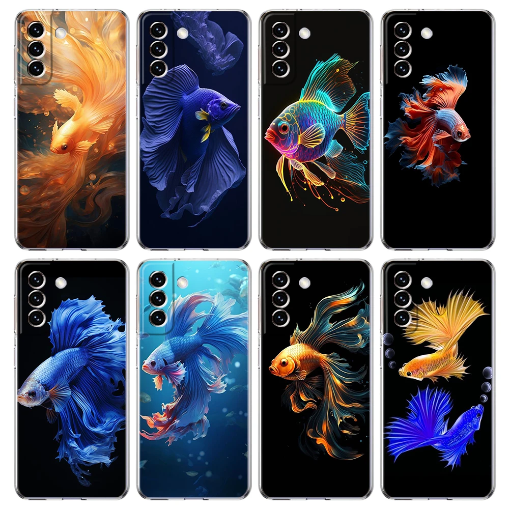 Cute Fish Phone Case for Samsung Galaxy S23 S20 FE S22 S21 Ultra M21 M22 M32 S10 S10E S9 S8 Plus 5G Transparent Shell Capas Bags