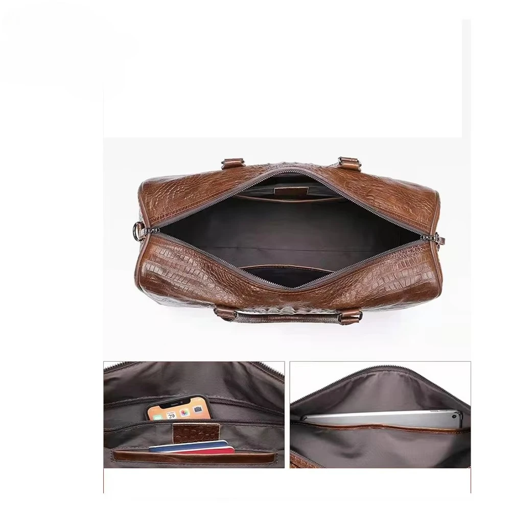 Crocodile Pattern Foldable Waterproof Travel Duffel Bag Gym Sports Overnight Weekend Bag Men and Women Full-grain Leather Custom