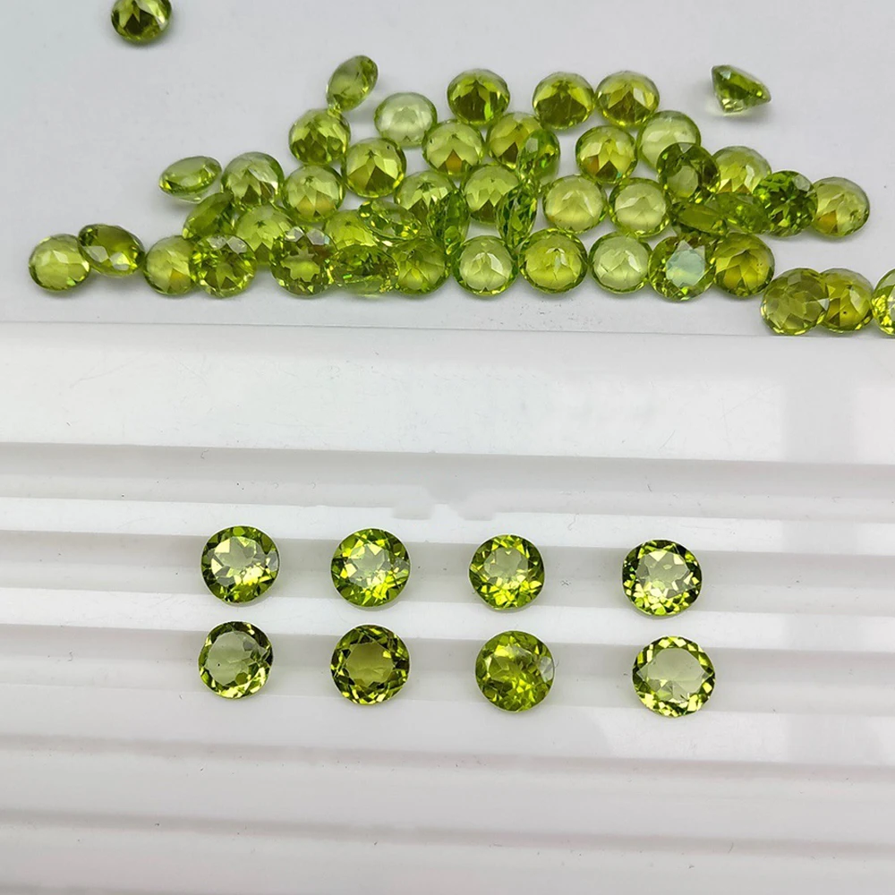 100% Natural Loose Stone 7X7mm 1.4ct Round Cut Olivine Peridot Gemstone for Earring Ring Necklace DIY Jewelry Making Accessory