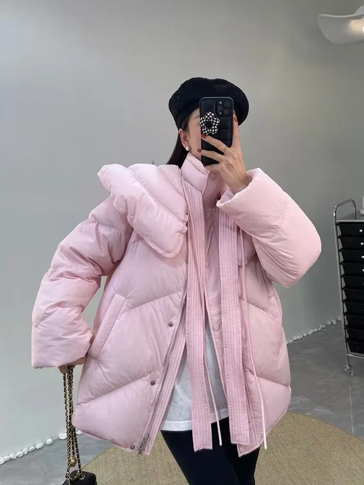 Navy Doll Collar Winter Down Jacket Women Overcoat Thick 90% White Duck Down Coat Casual Korean Fashion Parka