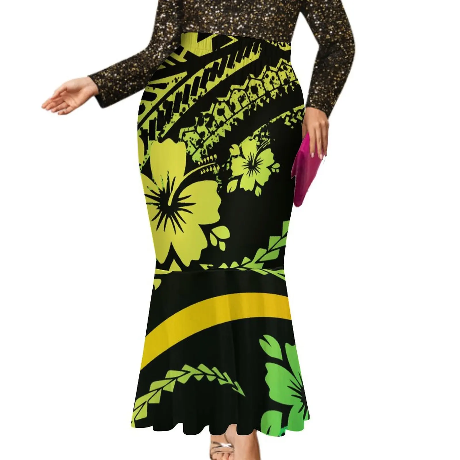 2024 New Women'S Maxi Dress Custom Polynesian Temperament Fishtail Skirt Pacific Tribal Ethnic Printed Half Skirt Samoa Islands