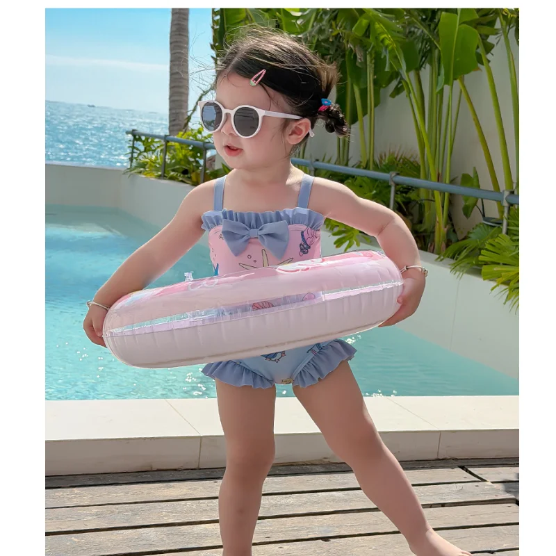 2-9Y Summer Vocation Girls One Piece Swimming Wear For Kids Swimsuit Shell Ocean Star Pattern Jumpsuit Baby Back Strap Swimwear