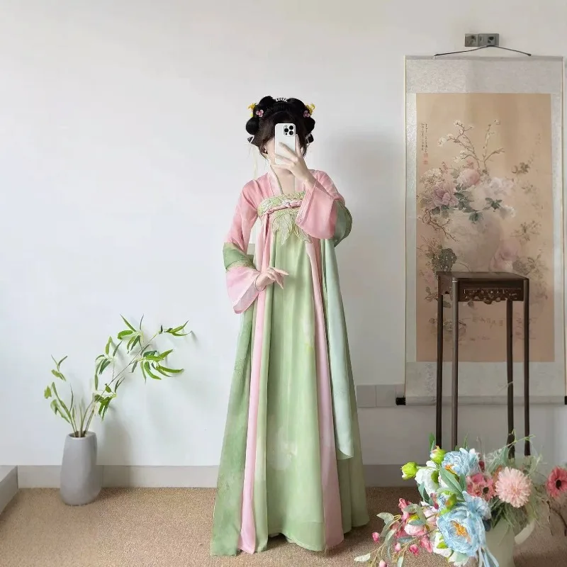 Ancient Tang Dynasty Hanfu Women's Tang Dynasty Skirt Chest-length Embroidery Daily Spring and Summer Suit Xian