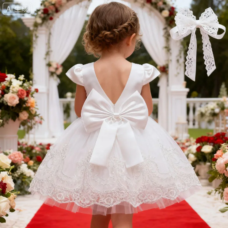 Festive Dress For Girl Eid Wedding Baby Dress Elegant Embroidery Flower Princess Dress Toddle 1st Birthday Party Baptism Dress