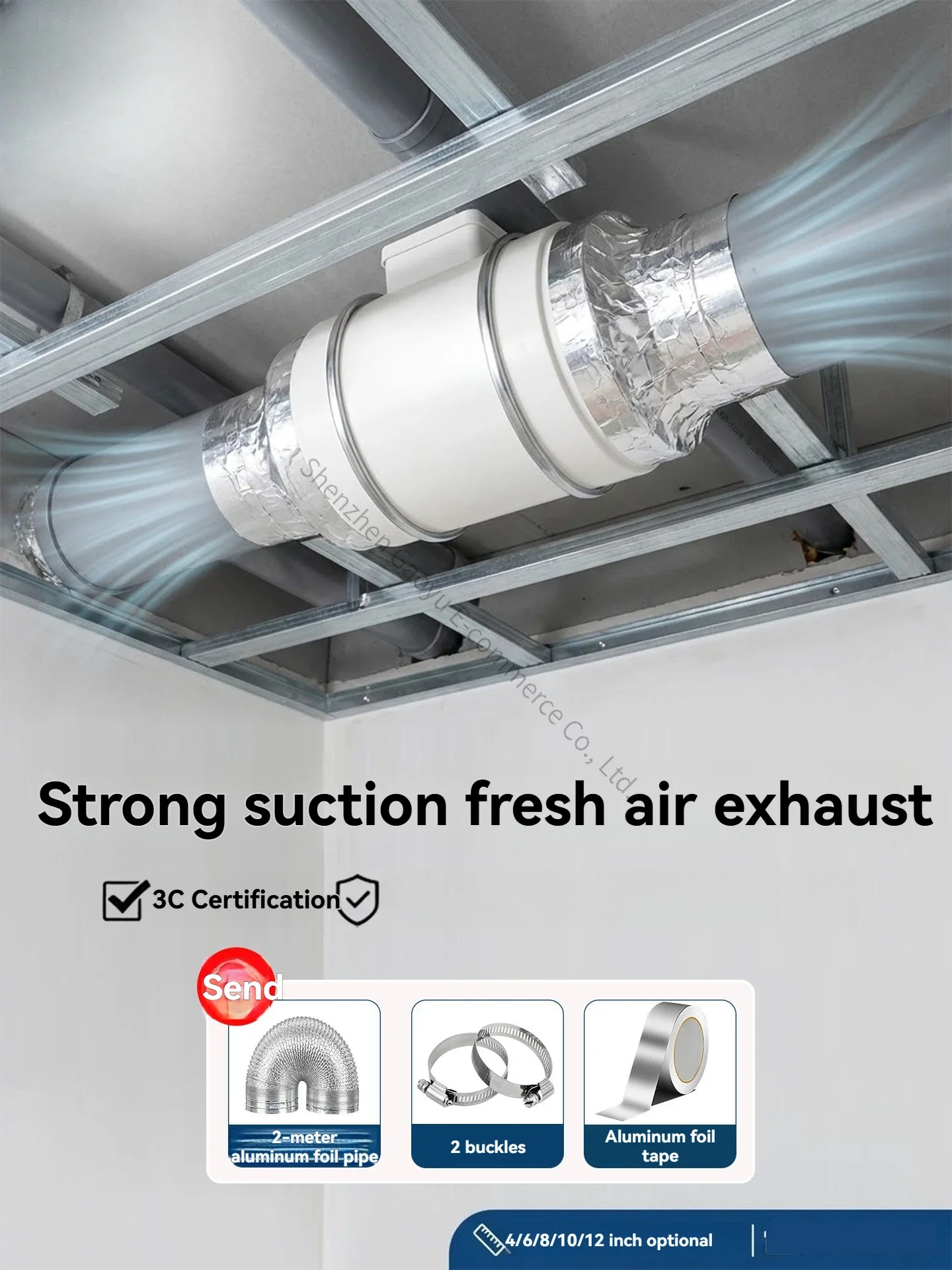 8inch Household Electric Duct Exhaust Fan Powerful Exhaust Fan Kitchen Bathroom Fresh Air Ventilation Large Suction Exhaust Fan