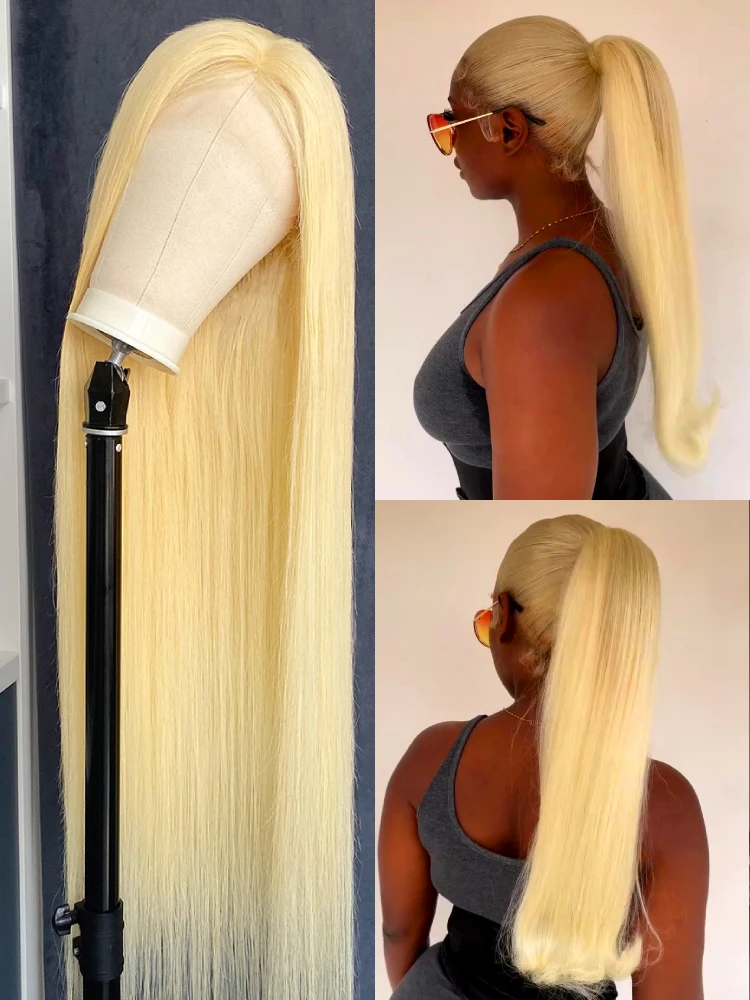 13x4 13x6 360 Lace Wig Human Hair Pre Plucked 613 Blonde Colored Lace Front Wigs Straight Ponytail Human Hair Lace Frontal Wig