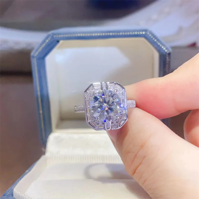 3 carat D color moissanite ring AU750 micro set women's round cut moissanite ring hot selling new jewelry gift for girlfriend/wi