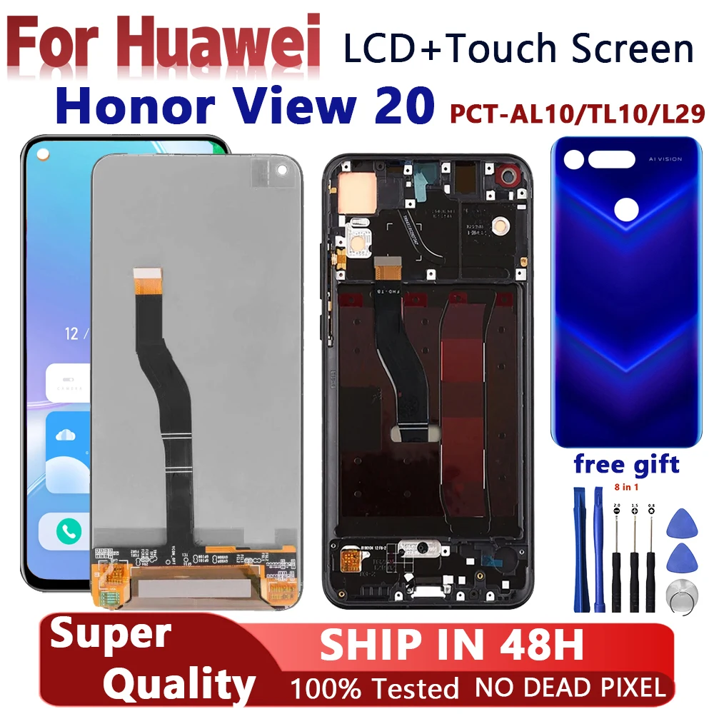 

V20 6.4'' Display for Honor View 20 PCT-AL10 TL10 L29 Lcd Display Touch Screen Digitizer Assembly Replacement 100% tested New