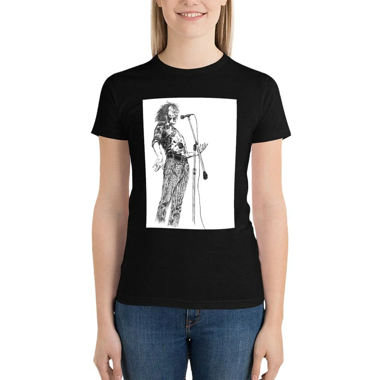 

Joe Cocker Original Hand Drawn Ink Artwork T-Shirt blanks Short sleeve tee white t-shirts for Women