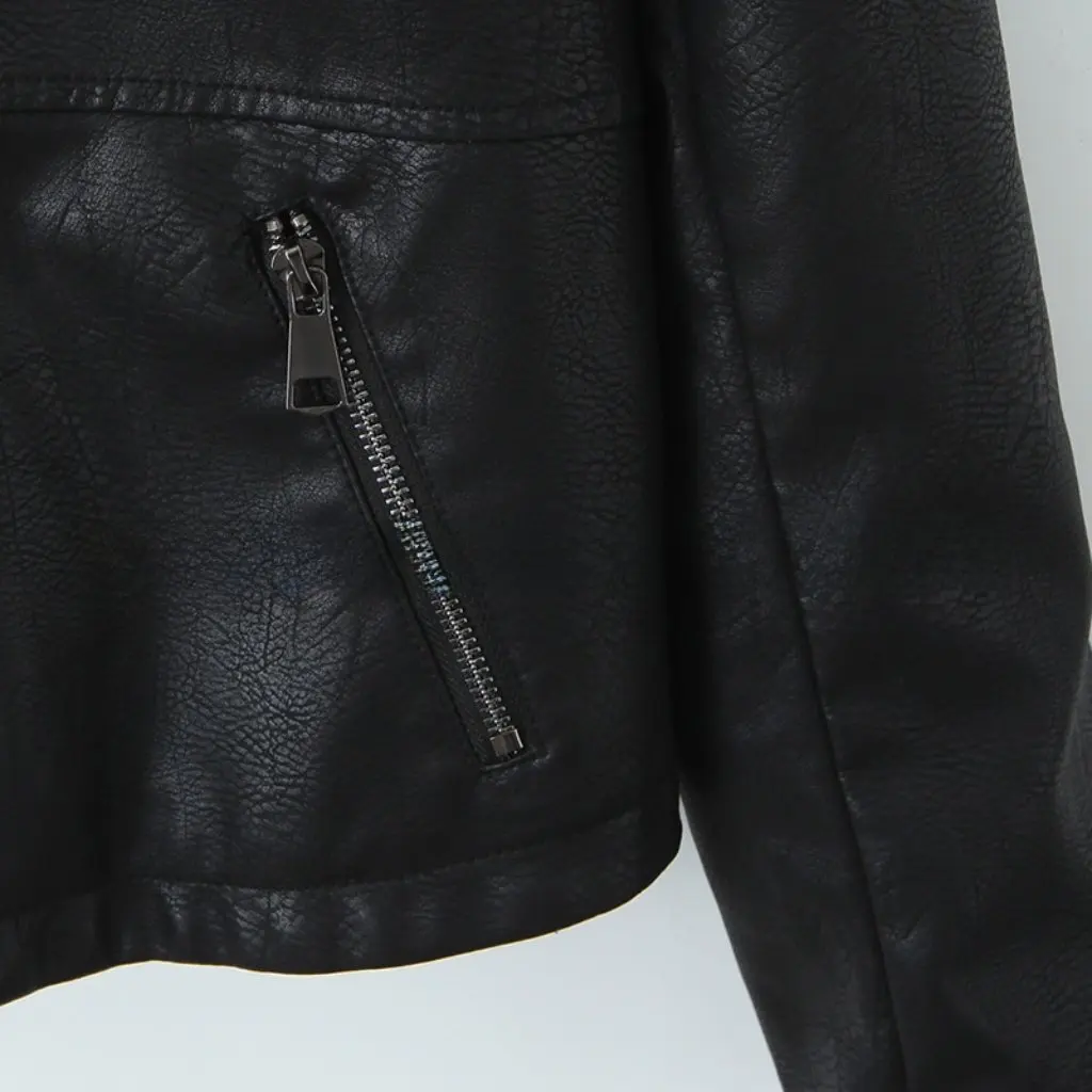 เสื้อแจ็คเก็ตหนังมอเตอร์ไซค์สีดำสำหรับผู้หญิง แขนยาว ปกเสื้อแบบมีปก มีฮู้ด เซ็กซี่ สไตล์ฮาร์ดคอร์ คุณภาพส่งออก เสื้อแจ็คเก็ตผู้หญิง