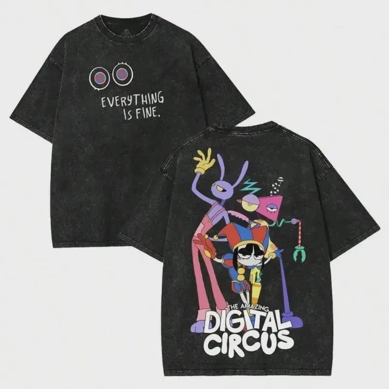 The Amazing Digital Circus Jax Washed T-shirt Men Women Summer 100 Cotton Clothing Cartoon Oversized Short Sleeve Top Streetwear
