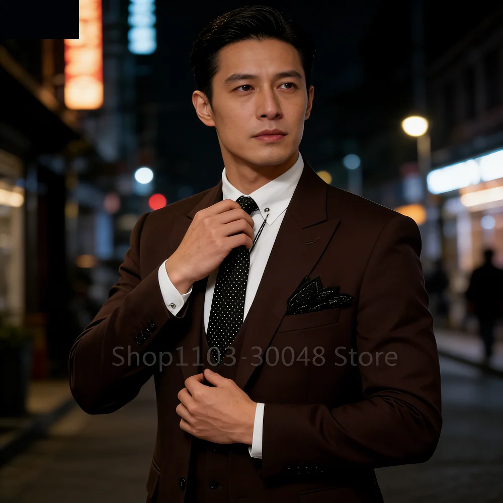 

Мужской костюм-тройка цвета хаки: приталенный смокинг с острыми лацканами, пиджак, жилет и брюки для свадьбы, танцев и вечеринок