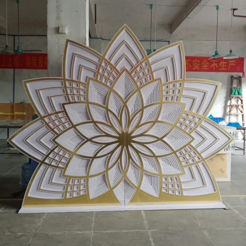 Wedding Supplies backdrop PVC stage wall decorations golden acrylic floral back lotus flower wedding backdrop for wedding events