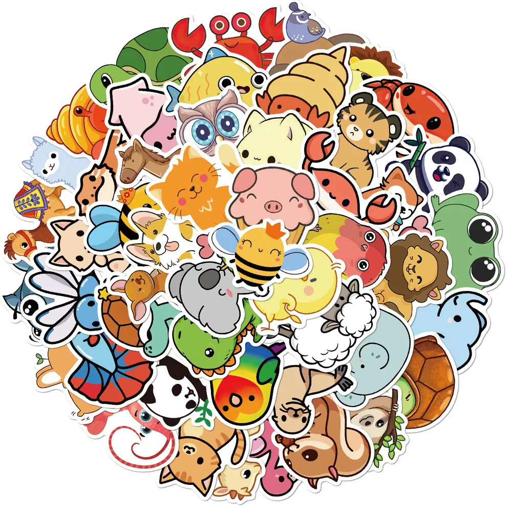 50pcs Cute Little Animal Sticker Pack Waterproof Laptop Skin Cute Phone Case Kawaii Packaging Art Supplies Stationery