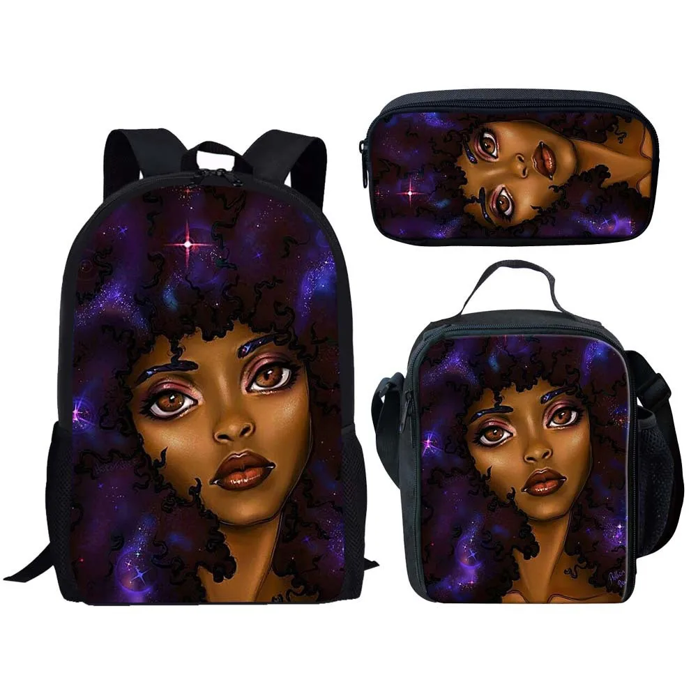 Popular Funny Pretty African Girls 3D Print 3pcs/Set pupil School Bags Laptop Daypack Backpack Lunch bag Pencil Case