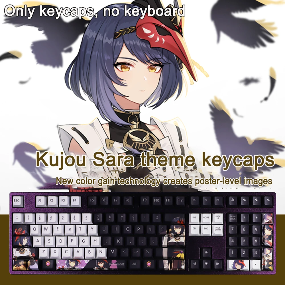 

108 Keys/set Genshin Impact Keycaps Kujou Sara Keycaps PBT Dye Subbed Keycap Cherry Anime Gaming Key Caps For ANSI 61 87 104 108