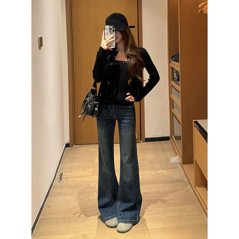 Embroidered micro-pull jeans without sticking to the legs, low waist and slim trousers for women (extended)