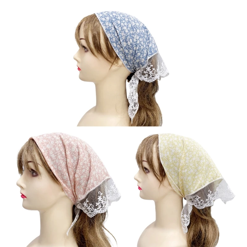 

Women Floral Printing Hairband Lace Brim Triangle Bandanas Headband Elastic Hair Bands Turban Autumn Hair Accessories