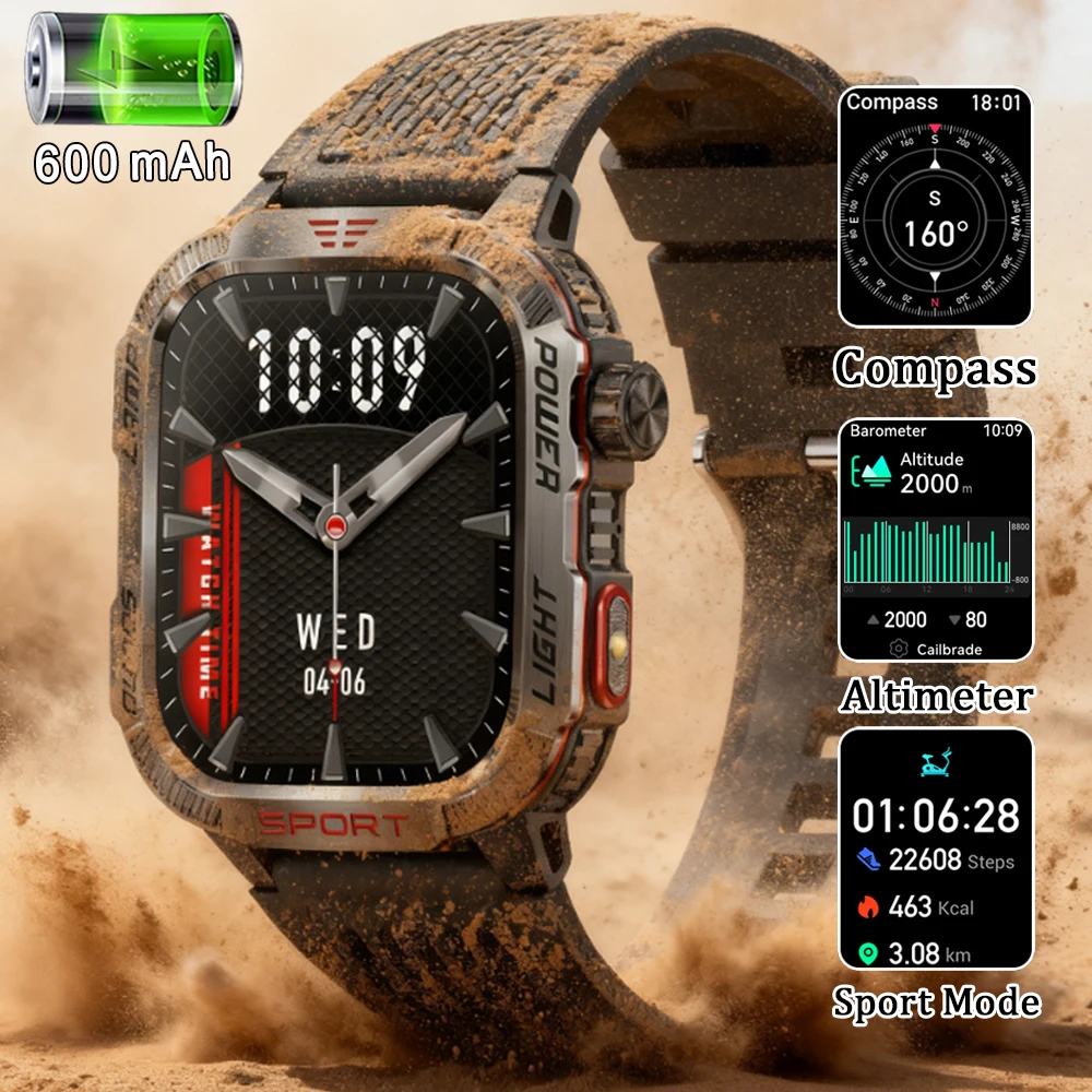 

New Men's Bluetooth Call Smart Watch 600mAh Battery Flashlight Money Detecting Light GPS Outdoor Sports Fitness Smartwatch