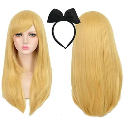 Alice in Wonderland Alice Yellow Golden Cosplay Wig Straight Long Synthetic Hair Costume Party Halloween Wigs