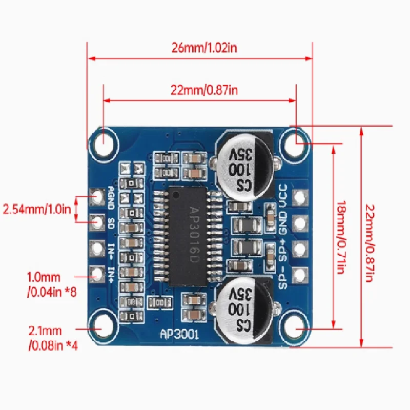 New Original AP3001DC Voltage 8~24V High Efficiency Class D Digital Amplifier Board Audio Module10W/20W/30W High Power Amplifier