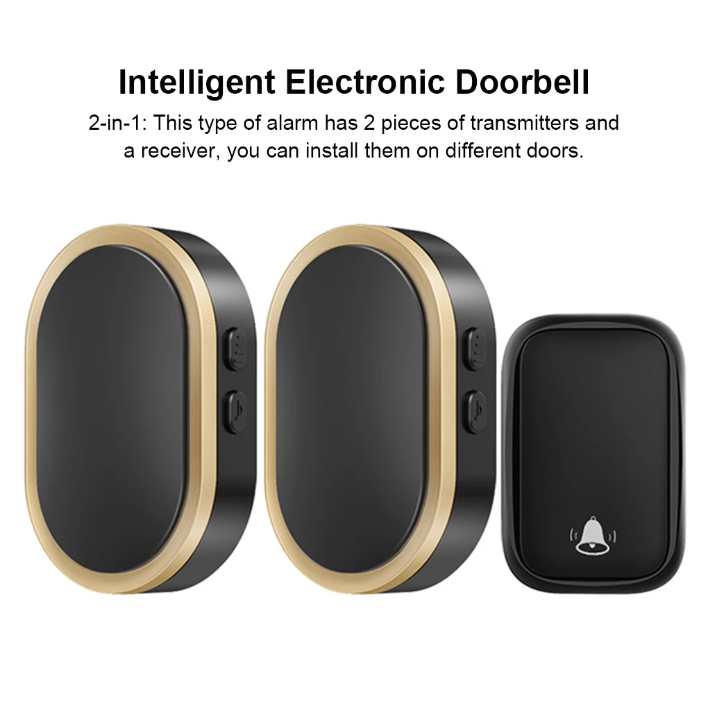 

3 Pieces Wireless Door Bell Volume Doorbell Household Outdoor Alarm Office Apartment Transmitter Mounted Black Gold