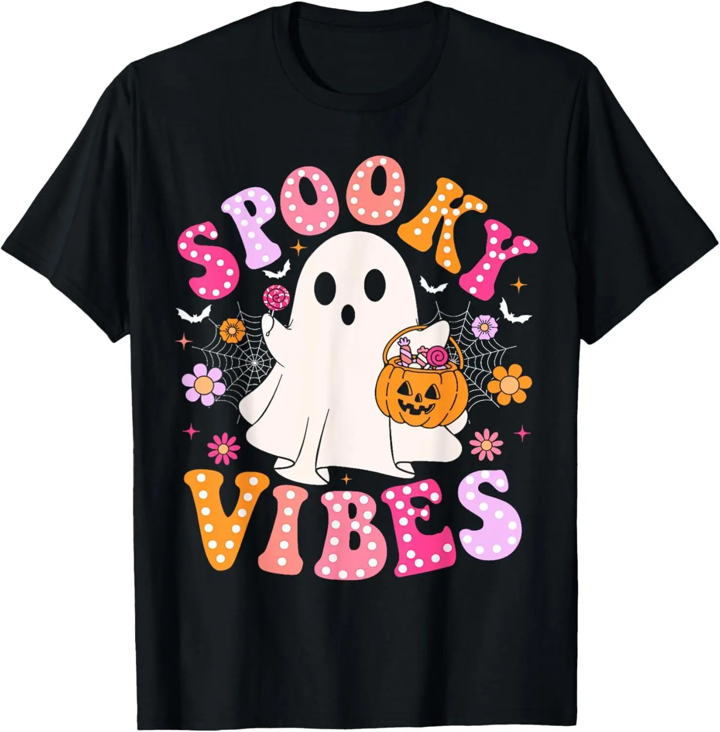 Spooky Vibes Ghost Retro Groovy Halloween Women Men T-Shirt S-5XL