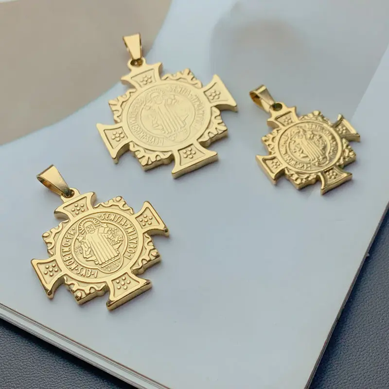 Religious Golded Stainless Steel Saint Benedict Cross Charms Pendants For Jewelry Making Men Women DIY Necklace Accessories