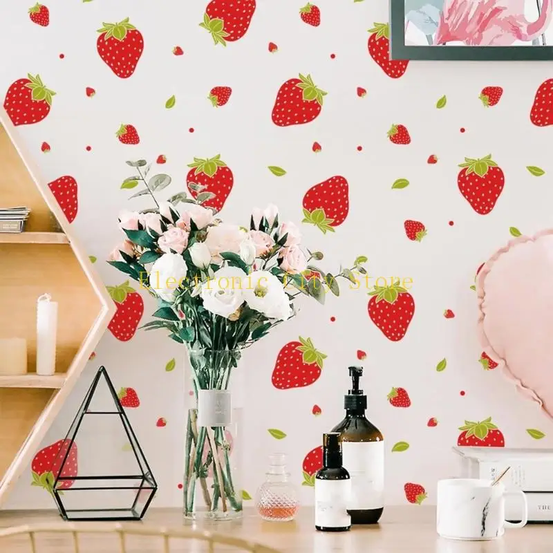 Strawberry Shaped Sticker Waterproof PVC Wall Decorative Sticker Removable Window Clings For Wall Furniture Glass Door HU8D