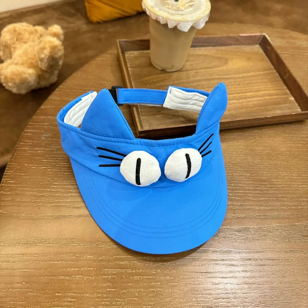 Sun Protection Big Eyes Cat Visor Cap Adorable Creative Kitty Hollow Hat Funny Quick-drying Fabric Cat Ears Sun Hat Camping
