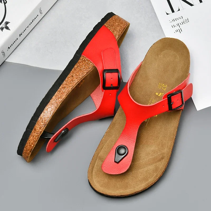 2023 New Men Genuine Leather Couple Style Cork High Quality Soft Cork Slides Footwear for Men Women Unisex 36-46 Cork Flip Flops