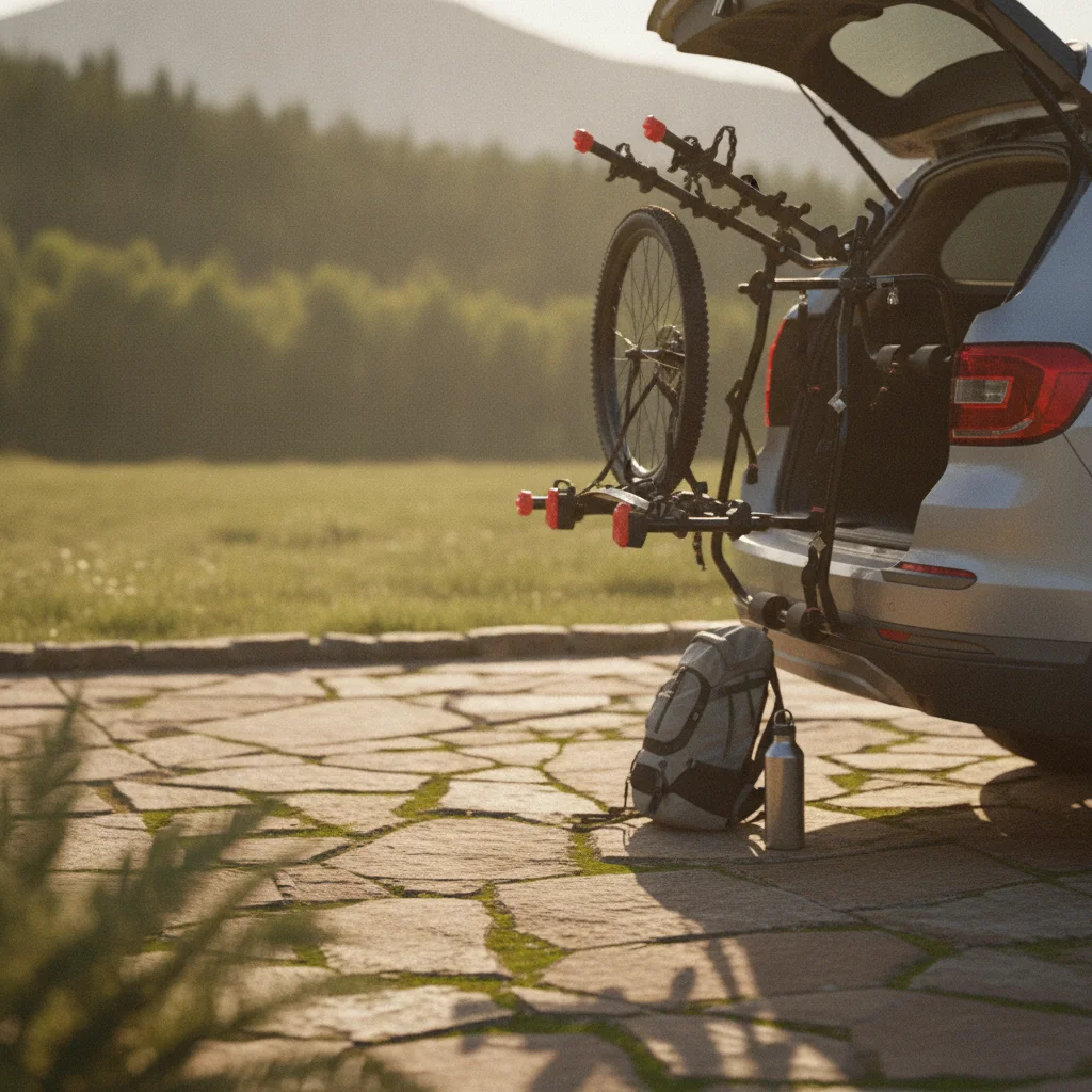 Trunk Bike Rack Strap-on Trunk-Mounted Two-Wheeler Rack Rear-Mount Bike Carrier Padded Stable for Cyclists, Road Trips