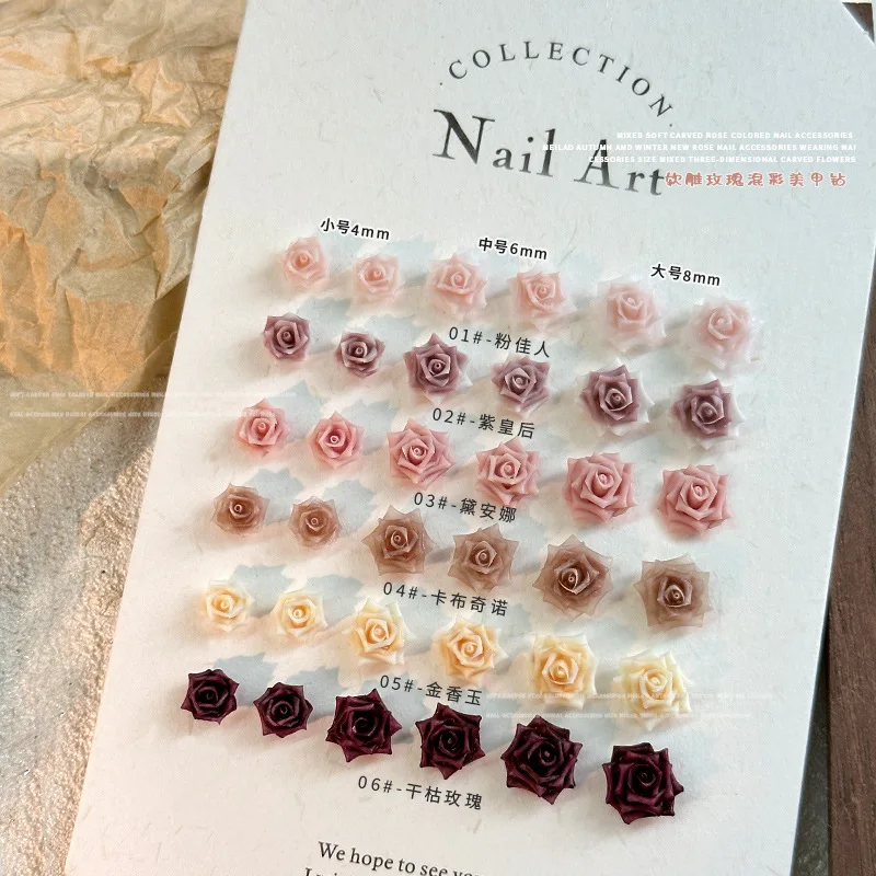 30PCS 3D Acrylic Soft Rose Flower Nail Art Charms Mixed Size Camellia Accessories For Nails Decoration Supplies Manicure Product