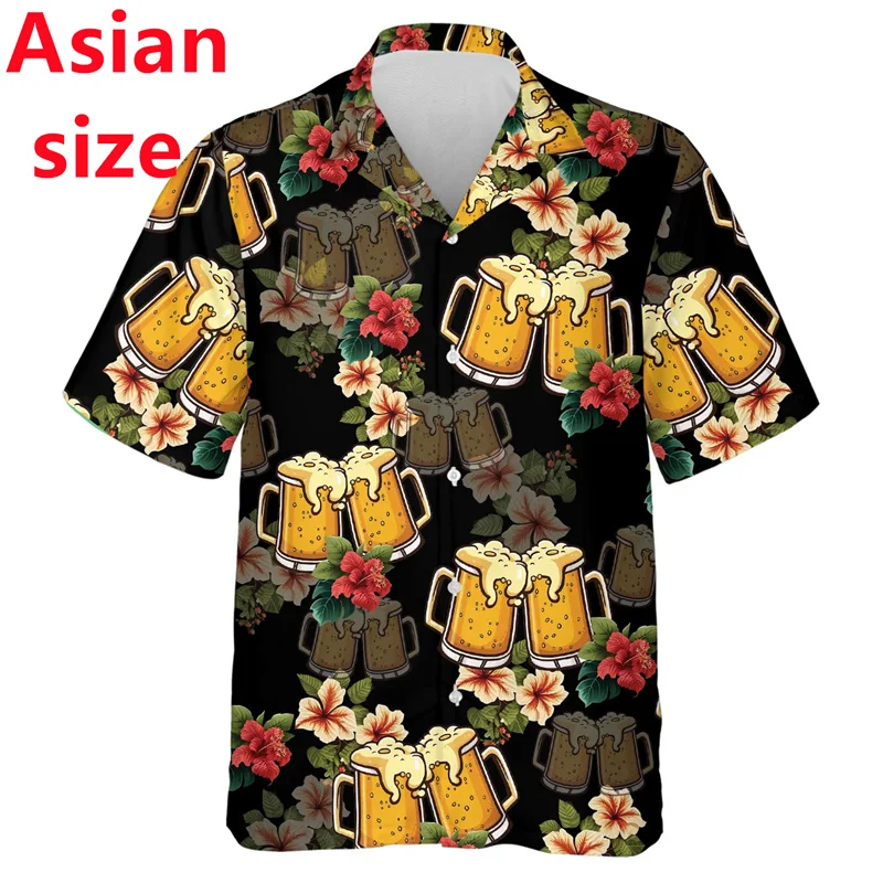 

2025 Beer Lovers Shirts For Man Clothes Harajuku Fashion Hawaiian Lapel Blouse Summer Aloha Beach Shirt Man Short Sleeve Tops