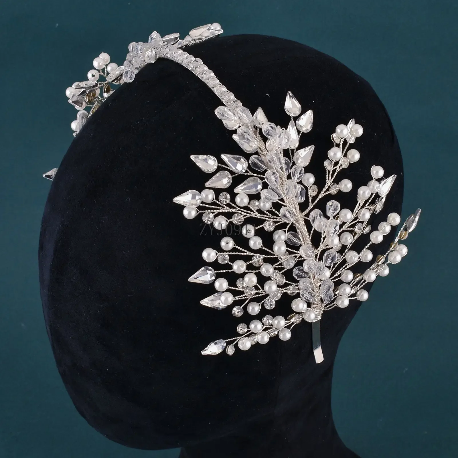 Gioielli per capelli in cristallo colorato fatti a mano per le spose Fascia per capelli con strass rosso blu verde per accessori per capelli da sposa da donna