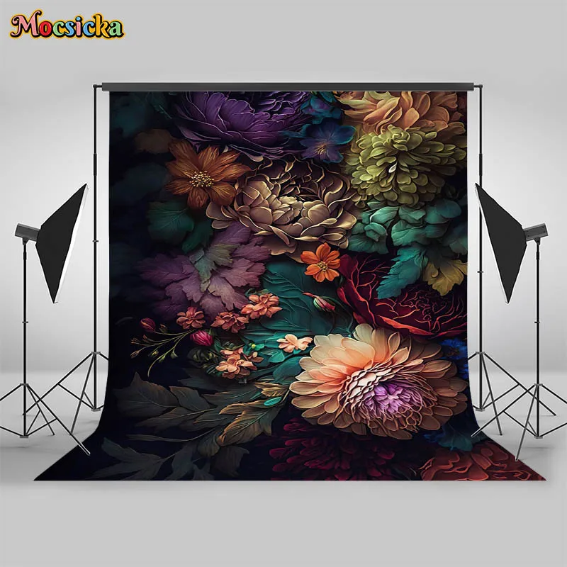 Mocsicka Floral Newborn Photography Backdrops Hand Drawn oil painting Artistic Background Photoshoots Girl Photo Prop Banner