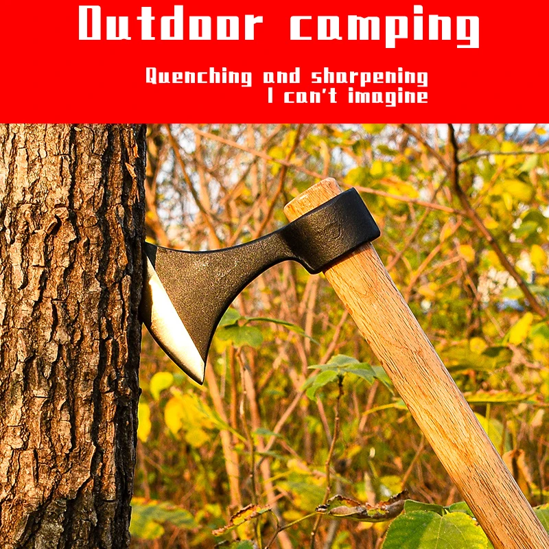 Outdoor camping, emergency firefighting, practical garden tools, carbon steel forging camping, wooden handle, steel axe