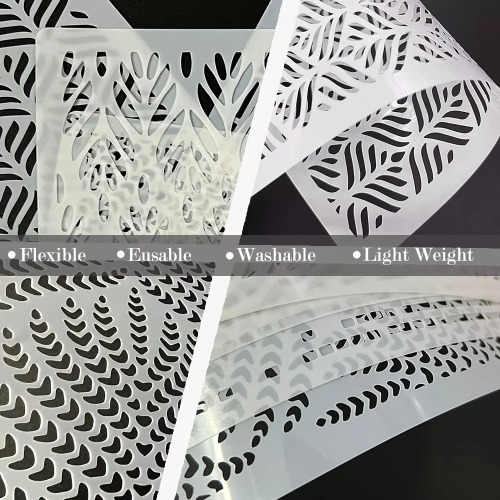 مجموعة استنسل الكيك مكونة من 4 قطع - تصميمات هندسية زهرية لتزيين كعكة الزفاف