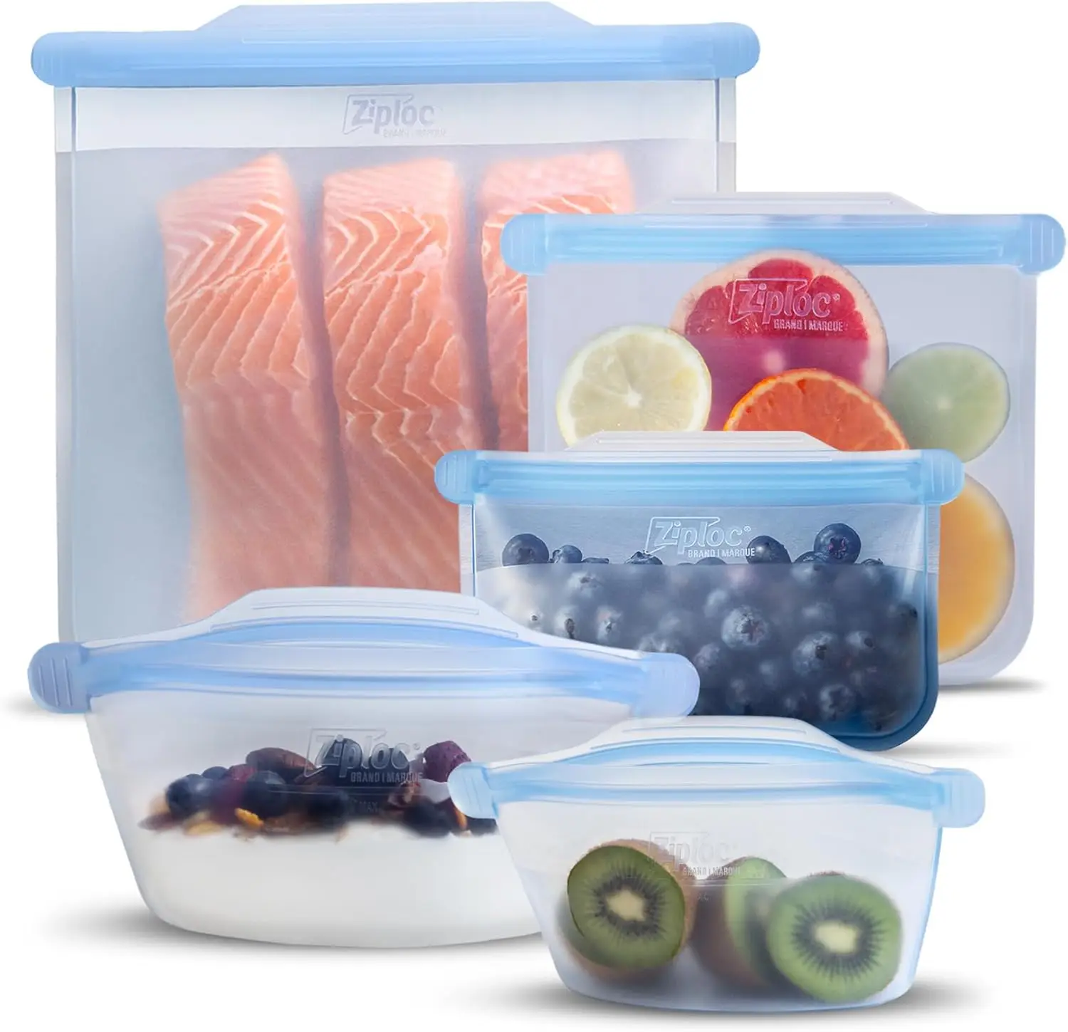 

Reusable Silicone Food Storage Bags and Containers Variety Pack, Freezer Oven Microwave Dishwasher Safe, 5 Total