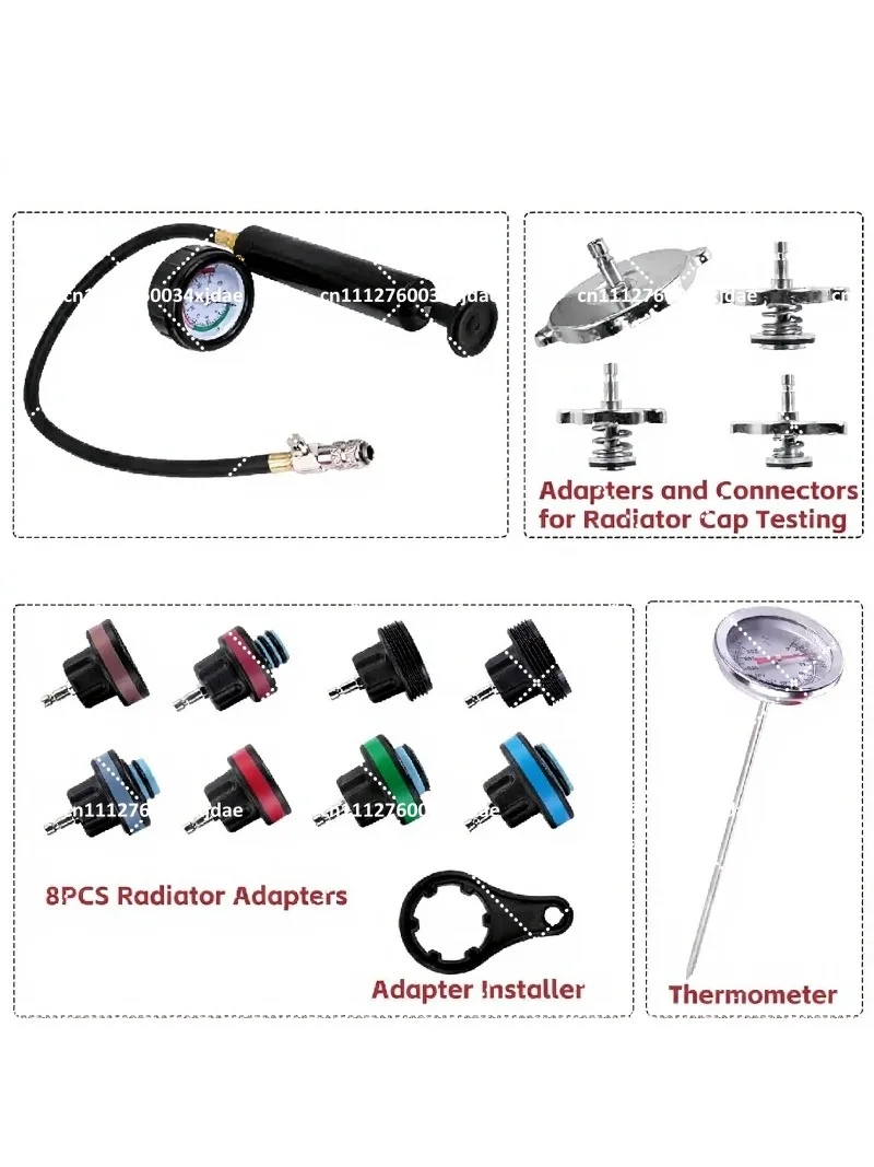 Universal Radiator Pressure Tester Kit 14 Pcs Cooling System Leak Detector for Car Motorcycle Truck