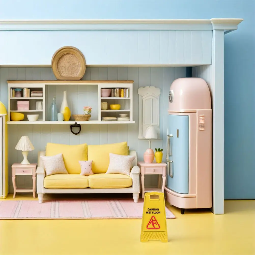 

12Pcs Miniature Dollhouse Caution Wet Floor Signs Realistic Portable Safety Accessories for Pretend Play Wet Floor Warning Signs