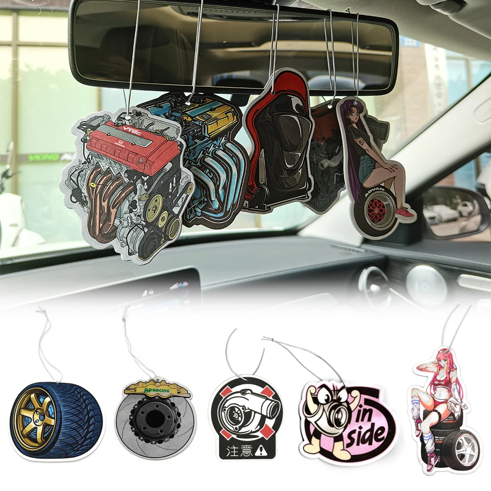 JDM Car Air Freshener Hanging Car Rear View Solid Paper Turbo Brake Disc Shock Absorber Car Diffuser Interior Accessorie Pendant