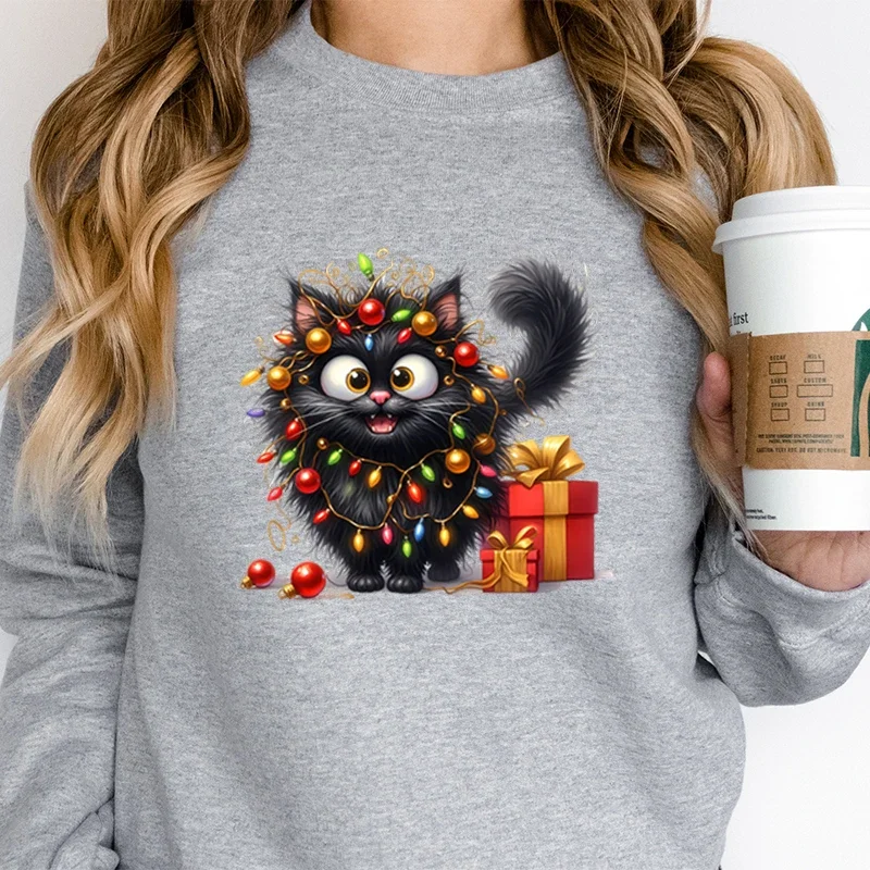 LISM women's winter clothes y2k hoodies sweatshirt 2025 Fluffy Cats Lights Holiday Cute Animal Lover Christmas Sweatshirts