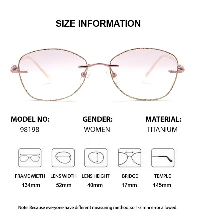 KIZN بريق النظارات الطبية امرأة قصر النظر التدرج تينت العدسات الملونة الطبية البصرية كريستال بدون شفة نظارات ل فيما #6