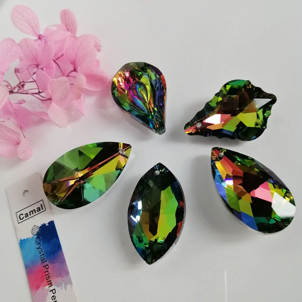 Camal 2pcs 5Styles Rainbow AB Color K9 Crystal Pendant Prisms Glass Drop Bead Crafts Part Lamp DIY Hanging Chandelier Home Decor